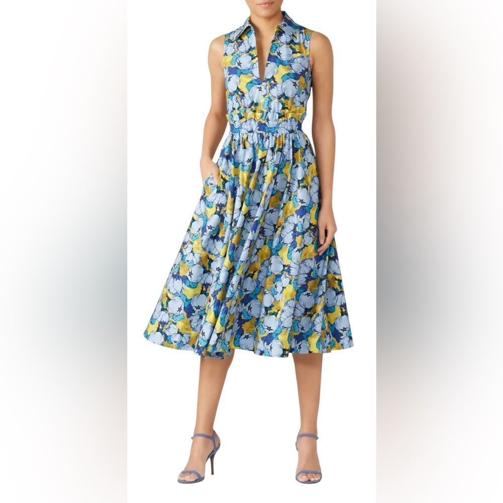 PINKO Light Blue Peony Printed Midi Dress Size Small